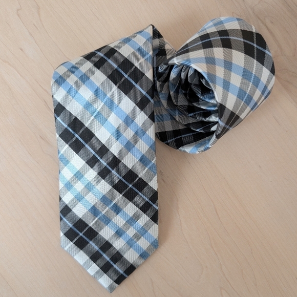 NICK GRAHAM Black and Blue Plaid Tie - Picture 3 of 7